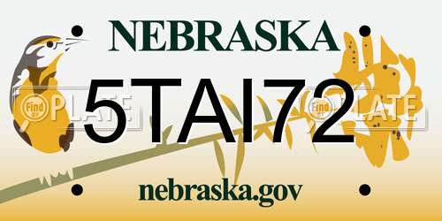 5TAI72 Nebraska License Plate