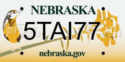 5TAI77 Nebraska License Plate