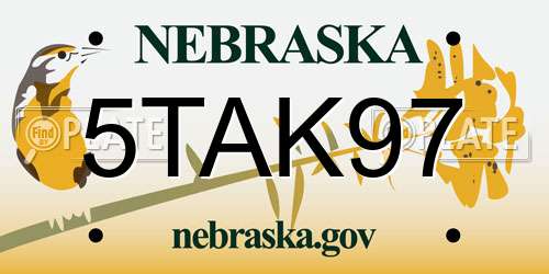 5TAK97 Nebraska License Plate