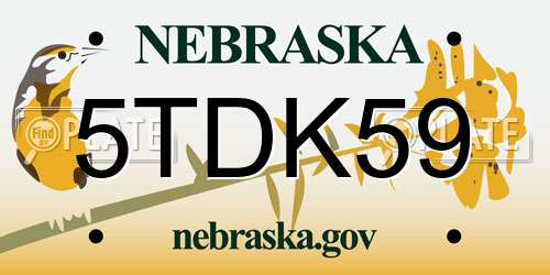 5TDK59 Nebraska License Plate