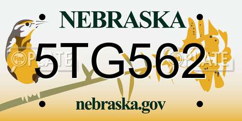 5TG562 Nebraska License Plate