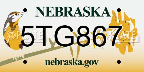 5TG867 Nebraska License Plate