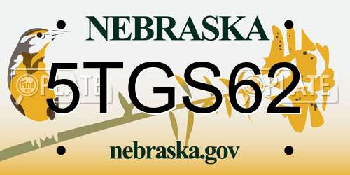 5TGS62 Nebraska License Plate