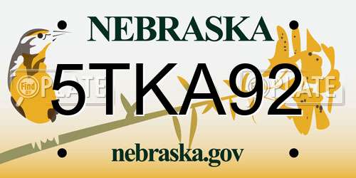 5TKA92 Nebraska License Plate