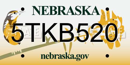 5TKB520 Nebraska License Plate
