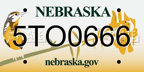 5TO0666 Nebraska License Plate