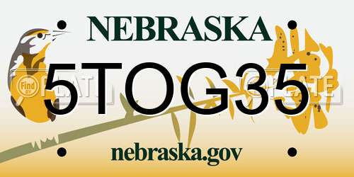 5TOG35 Nebraska License Plate
