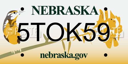5TOK59 Nebraska License Plate
