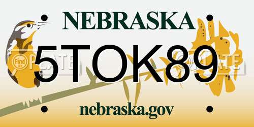 5TOK89 Nebraska License Plate