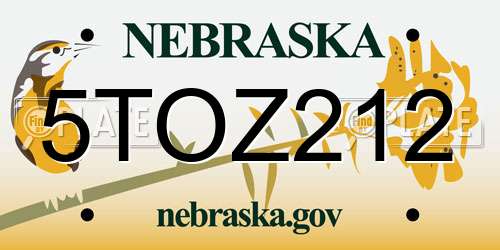 5TOZ212 Nebraska License Plate