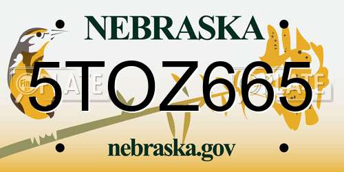 5TOZ665 Nebraska License Plate