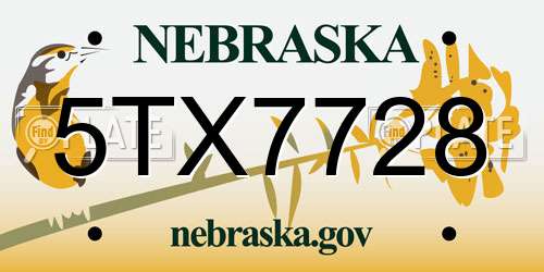 5TX7728 Nebraska License Plate
