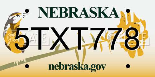 5TXT778 Nebraska License Plate