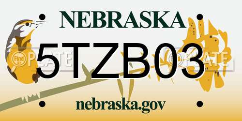 5TZB03 Nebraska License Plate
