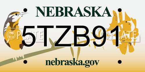 5TZB91 Nebraska License Plate