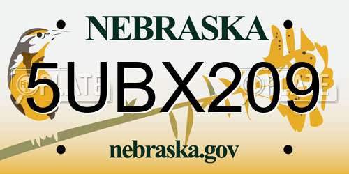 5UBX209 Nebraska License Plate