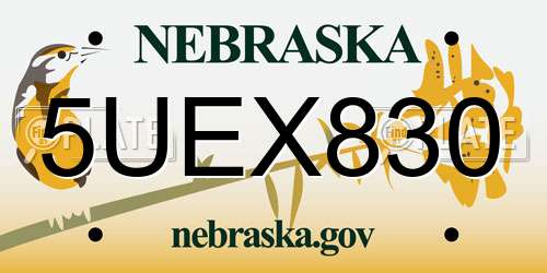 5UEX830 Nebraska License Plate