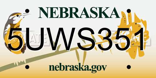 5UWS351 Nebraska License Plate