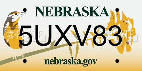 5UXV83 Nebraska License Plate