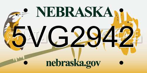 5VG2942 Nebraska License Plate