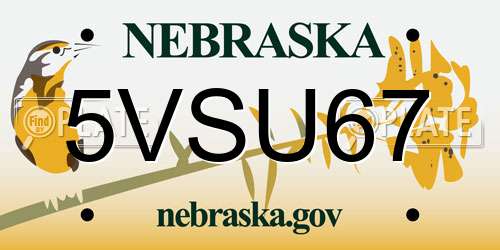 5VSU67 Nebraska License Plate
