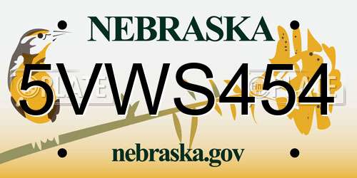 5VWS454 Nebraska License Plate
