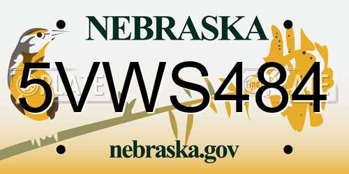5VWS484 Nebraska License Plate