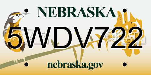 5WDV722 Nebraska License Plate