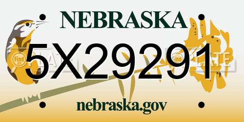 5X29291 Nebraska License Plate