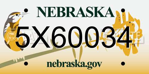 5X60034 Nebraska License Plate