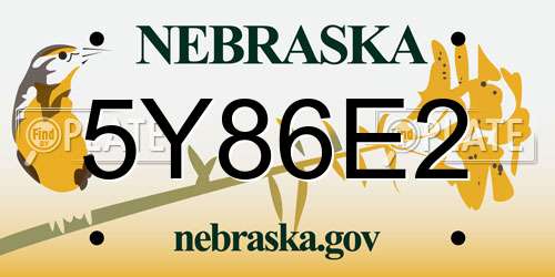 5Y86E2 Nebraska License Plate