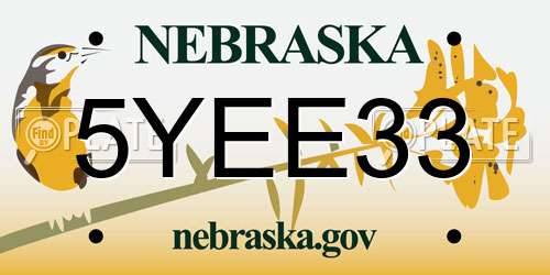5YEE33 Nebraska License Plate