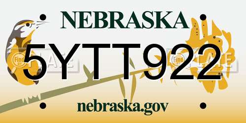 5YTT922 Nebraska License Plate