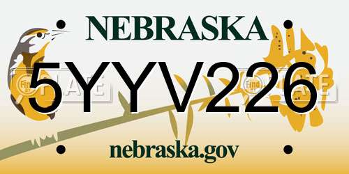 5YYV226 Nebraska License Plate