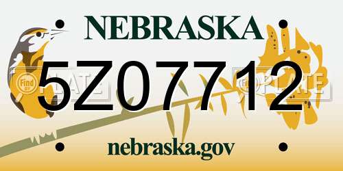 5Z07712 Nebraska License Plate
