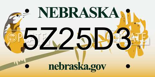 5Z25D3 Nebraska License Plate