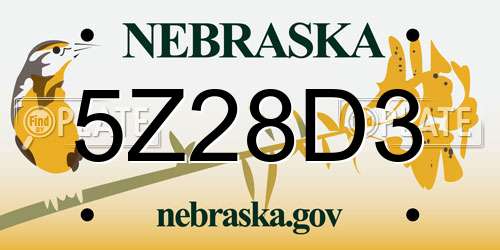 5Z28D3 Nebraska License Plate