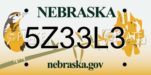 5Z33L3 Nebraska License Plate