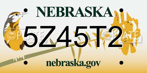5Z45T2 Nebraska License Plate