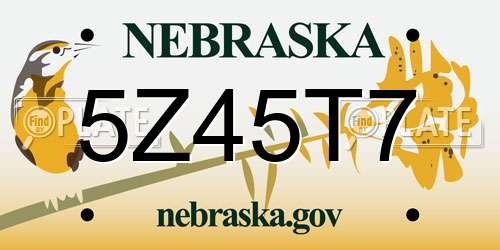 5Z45T7 Nebraska License Plate
