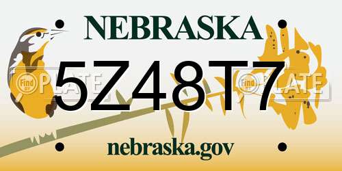 5Z48T7 Nebraska License Plate