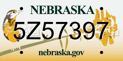5Z57397 Nebraska License Plate