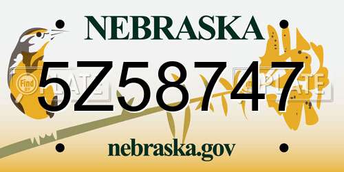 5Z58747 Nebraska License Plate