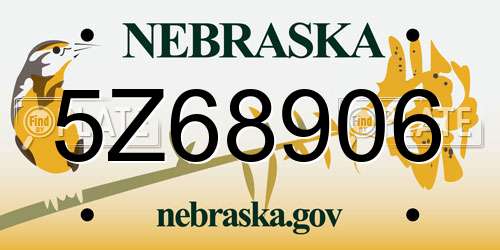 5Z68906 Nebraska License Plate