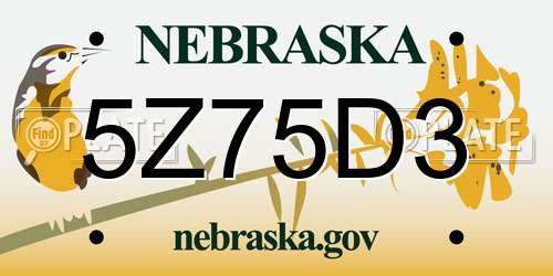 5Z75D3 Nebraska License Plate
