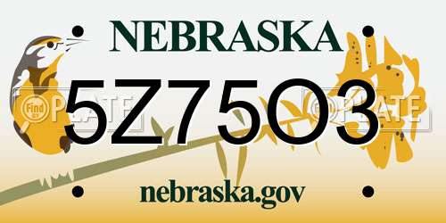 5Z75O3 Nebraska License Plate
