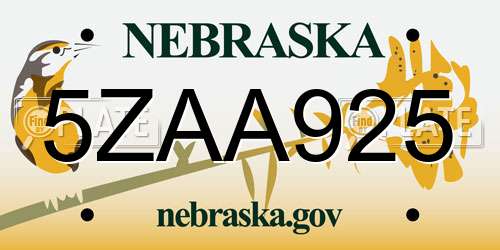 5ZAA925 Nebraska License Plate