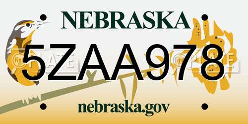 5ZAA978 Nebraska License Plate
