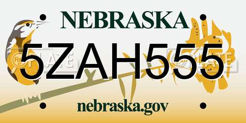 5ZAH555 Nebraska License Plate
