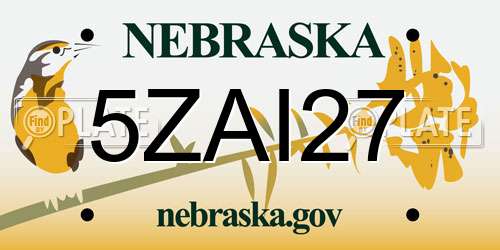 5ZAI27 Nebraska License Plate